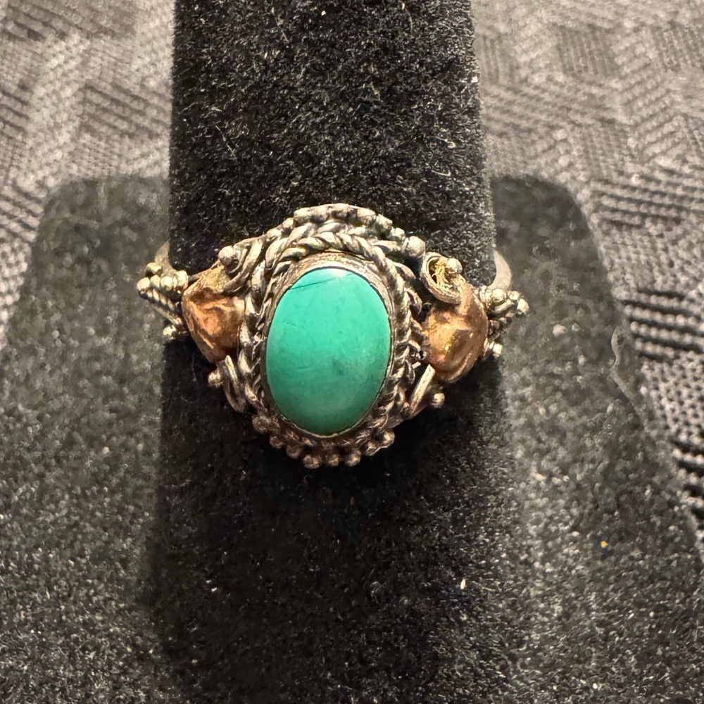 Turquoise Sterling Silver and Gold-Tone Women's Ring (size 6)
